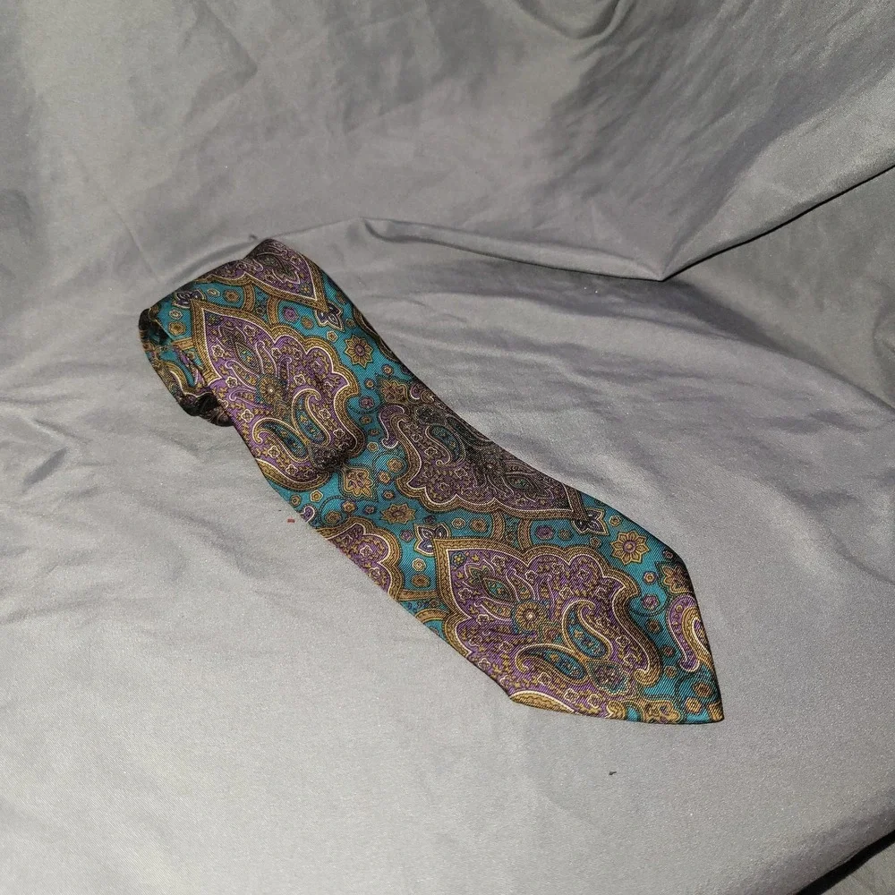 Christopher Hayes Paisley Teal Purple Brown Neck Tie Made in Italy